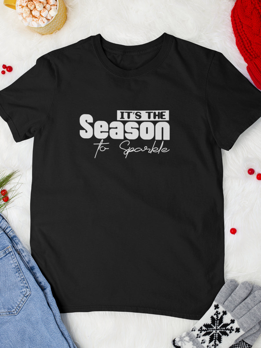 tricou_bumbac_organic_premium_vegan_cadou_Craciun_Secret_Santa_its-the-season-to-sparkle-negru-unisex-barbati