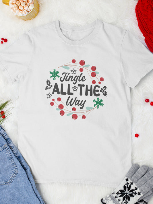 tricou_bumbac_organic_premium_vegan_cadou_Craciun_Secret_Santa_jingle-all-the-way-alb-unisex-barbati