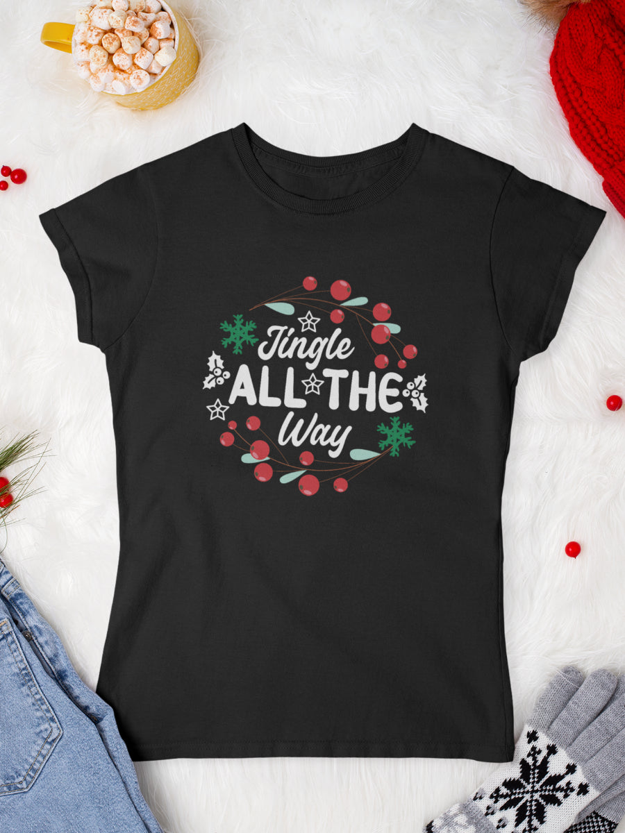     tricou_bumbac_organic_premium_vegan_cadou_Craciun_Secret_Santa_jingle-all-the-way-negru-femei