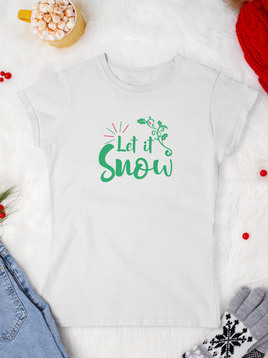 tricou_bumbac_organic_premium_vegan_cadou_Craciun_Secret_Santa_let-it-snow-femei-alb