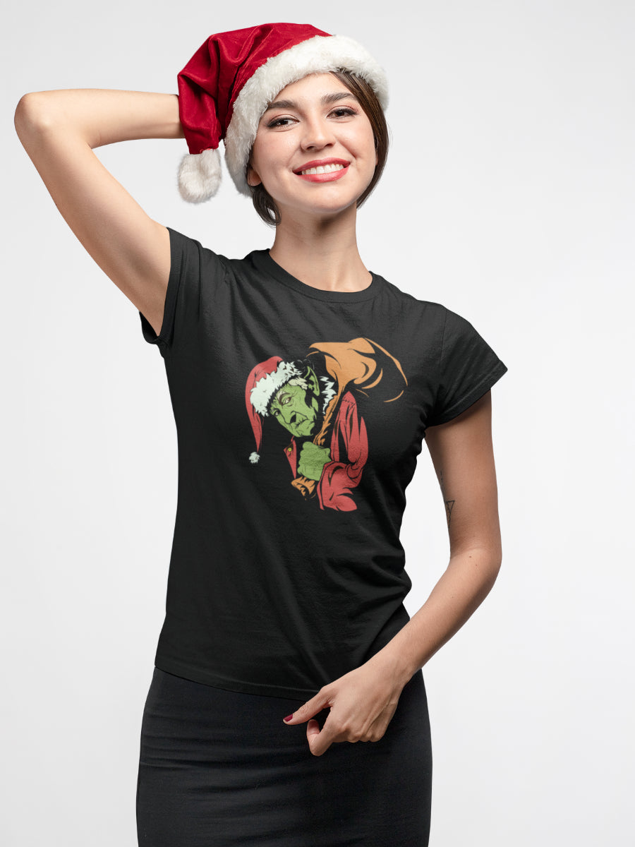    tricou_bumbac_organic_premium_vegan_cadou_Craciun_Secret_Santa_looks-like-the-Grinch-femei-negru