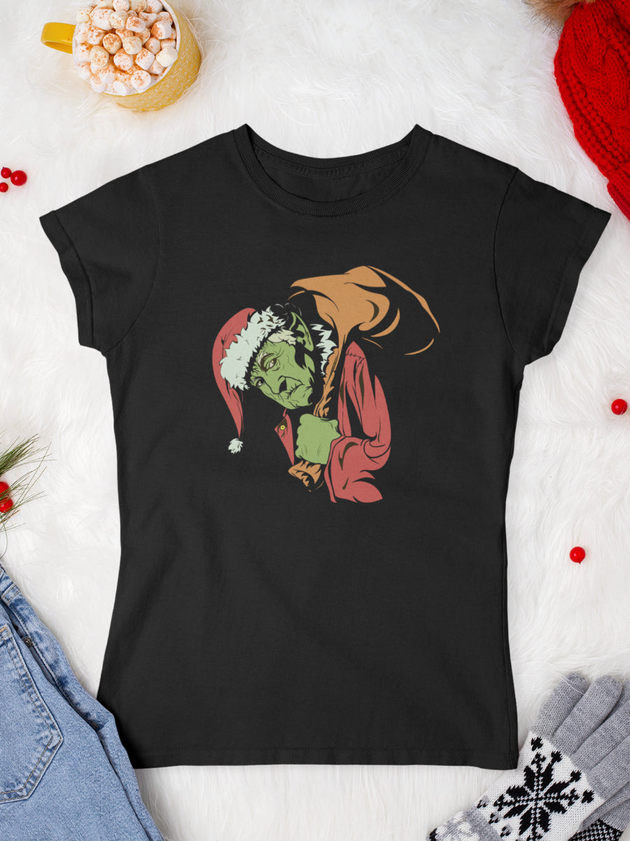tricou_bumbac_organic_premium_vegan_cadou_Craciun_Secret_Santa_looks-like-the-Grinch-femei-negru
