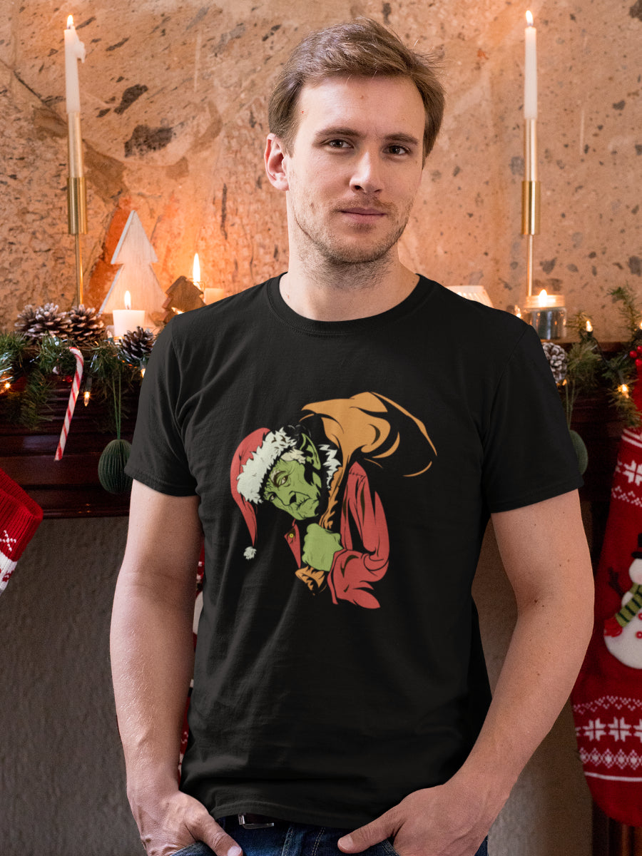 tricou_bumbac_organic_premium_vegan_cadou_Craciun_Secret_Santa_looks-like-the-Grinch-unisex-barbati-negru