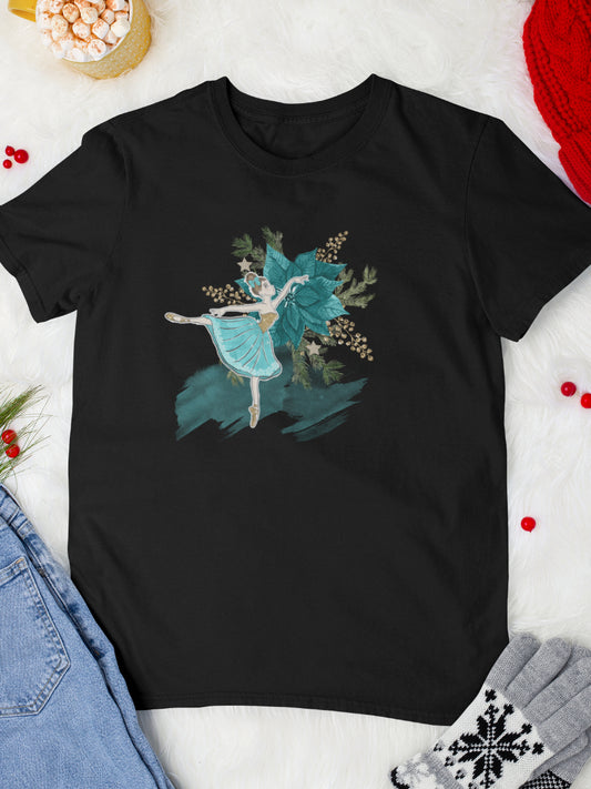     tricou_bumbac_organic_premium_vegan_cadou_Craciun_Secret_Santa_unisex_winterland_ballerina_negru