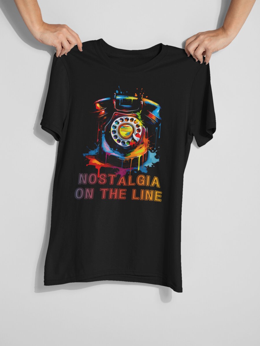 tricou_bumbac_organic_premium_vegan_cadou_hay_creations_nostalgia_Nostalgia_on_the_line_barbati_unisex_negru