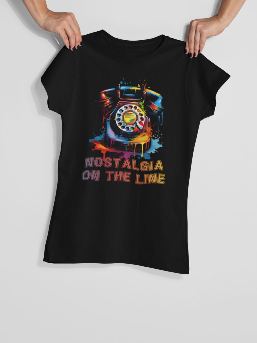 tricou_bumbac_organic_premium_vegan_cadou_hay_creations_nostalgia_Nostalgia_on_the_line_femei_negru