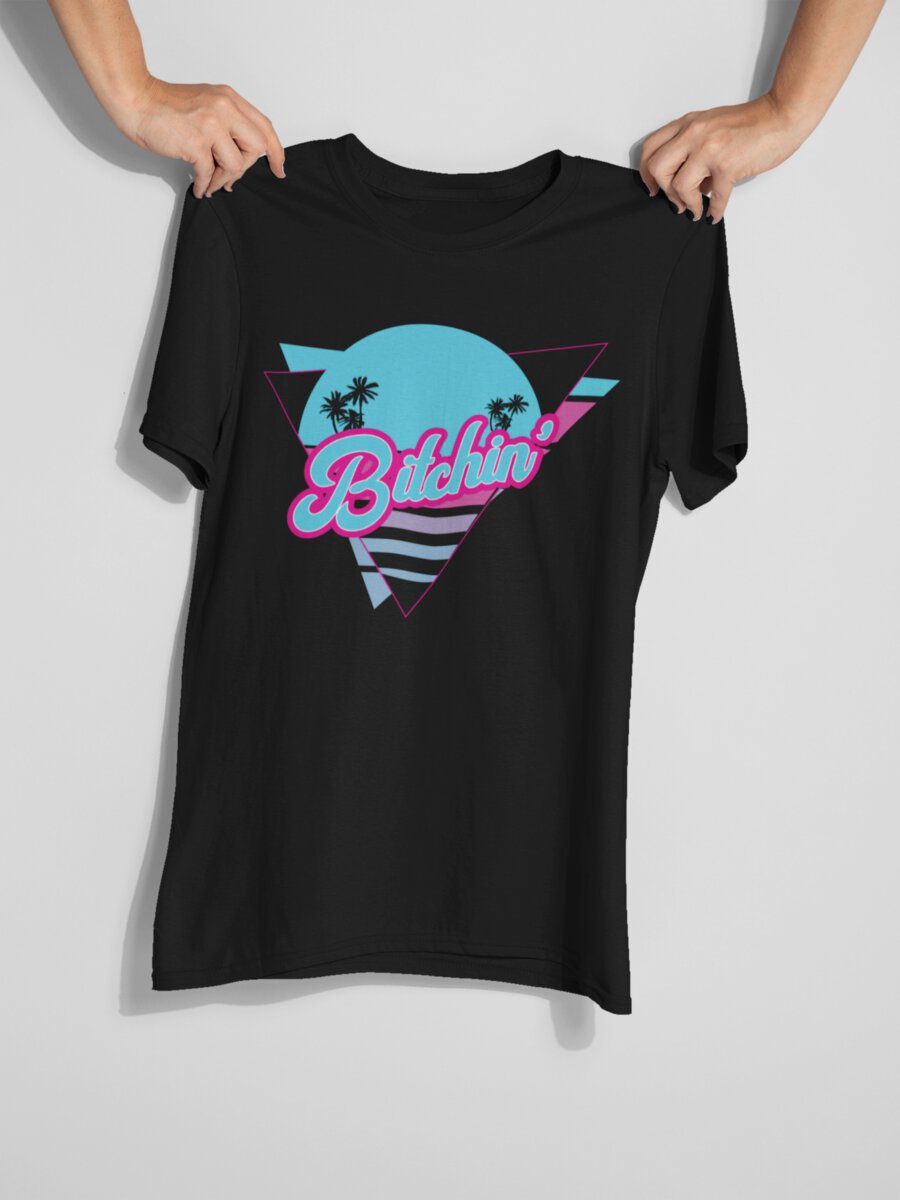 tricou_bumbac_organic_premium_vegan_cadou_hay_creations_nostalgia_bitchin_bitching_barbati_unisex_negru