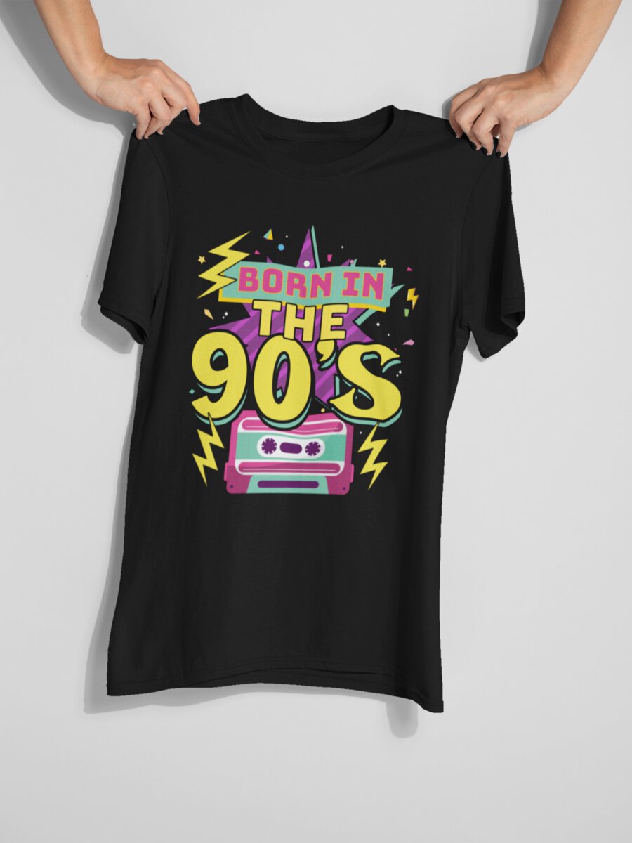 tricou_bumbac_organic_premium_vegan_cadou_hay_creations_nostalgia_born_in_the_90s_barbati_unisex_negru