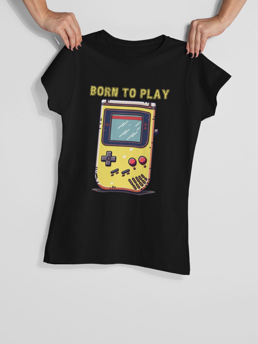 tricou_bumbac_organic_premium_vegan_cadou_hay_creations_nostalgia_born_to_play_femei_negru  900 × 1200px