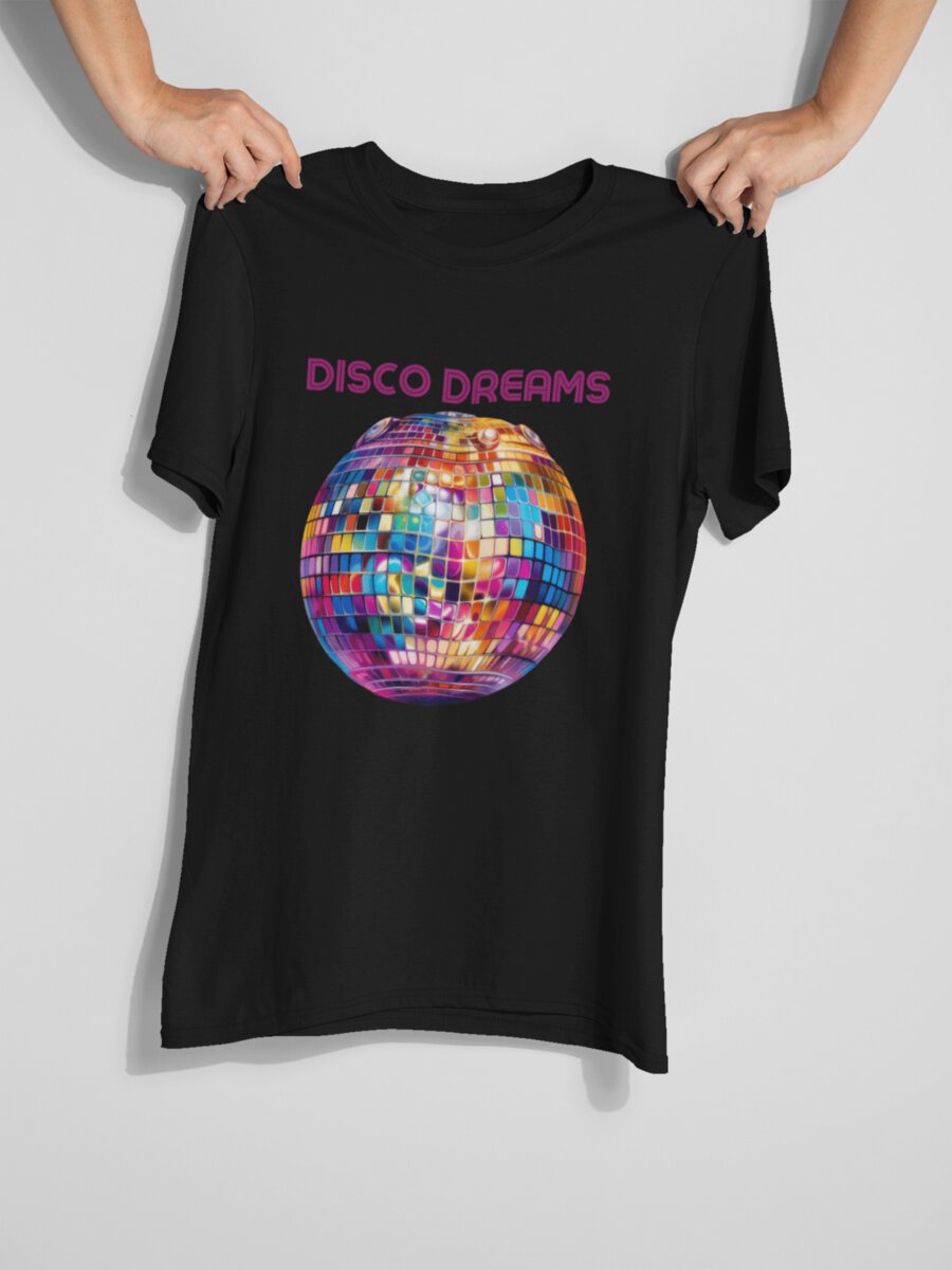 tricou_bumbac_organic_premium_vegan_cadou_hay_creations_nostalgia_disco_dreams_barbati_negru
