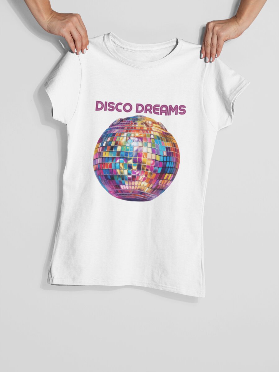 tricou_bumbac_organic_premium_vegan_cadou_hay_creations_nostalgia_disco_dreams_femei_alb