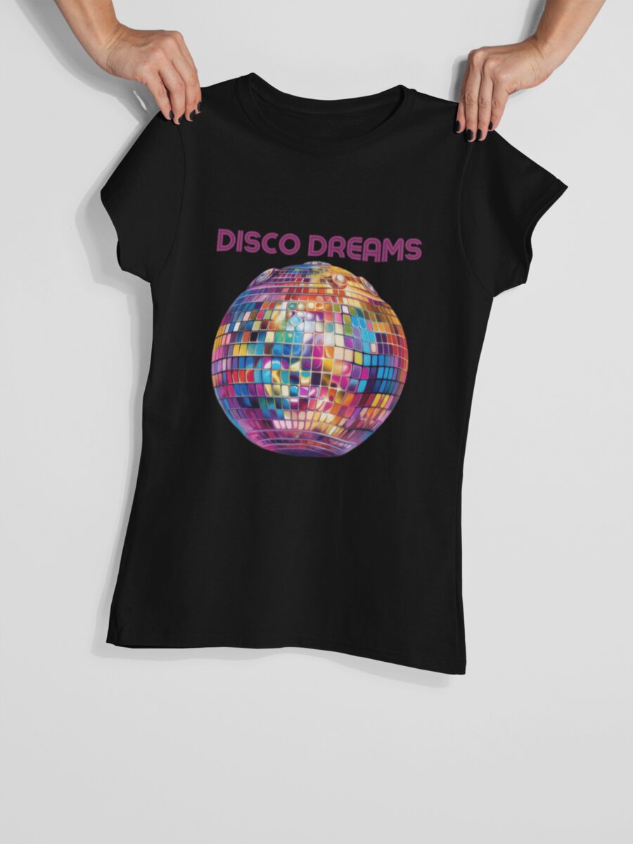 tricou_bumbac_organic_premium_vegan_cadou_hay_creations_nostalgia_disco_dreams_femei_negru