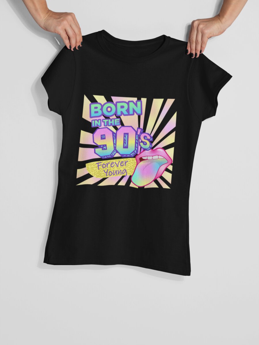 tricou_bumbac_organic_premium_vegan_cadou_hay_creations_nostalgia_forever_young_femei_negru