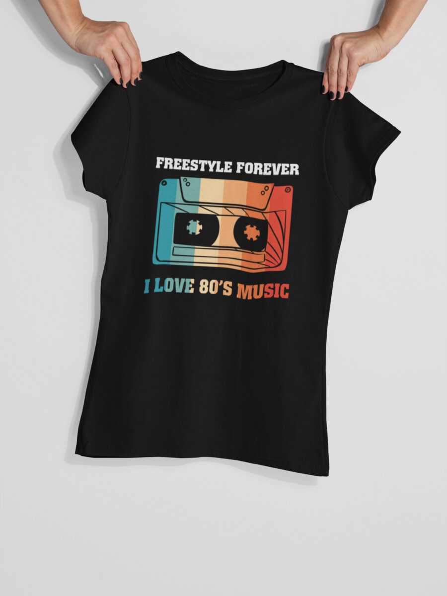 tricou_bumbac_organic_premium_vegan_cadou_hay_creations_nostalgia_freestyle_forever_femei_negru