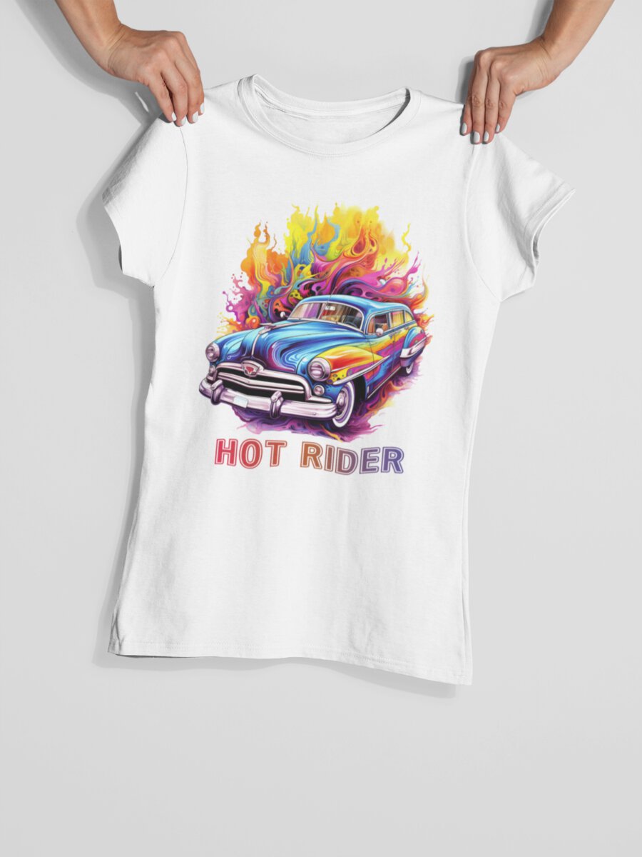 tricou_bumbac_organic_premium_vegan_cadou_hay_creations_nostalgia_hot_rider_femei_alb