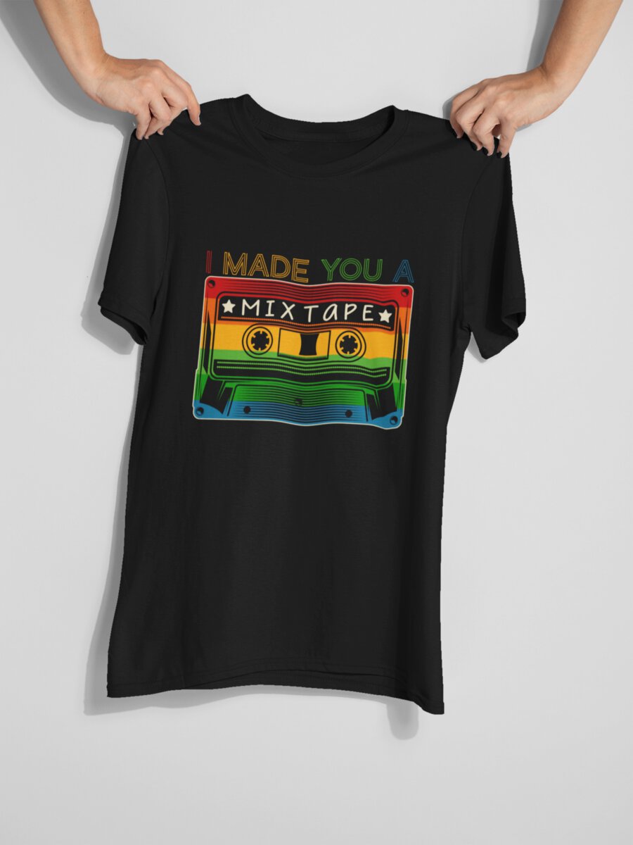 tricou_bumbac_organic_premium_vegan_cadou_hay_creations_nostalgia_i_made_you_a_mixtape_barbati_unisex_negru