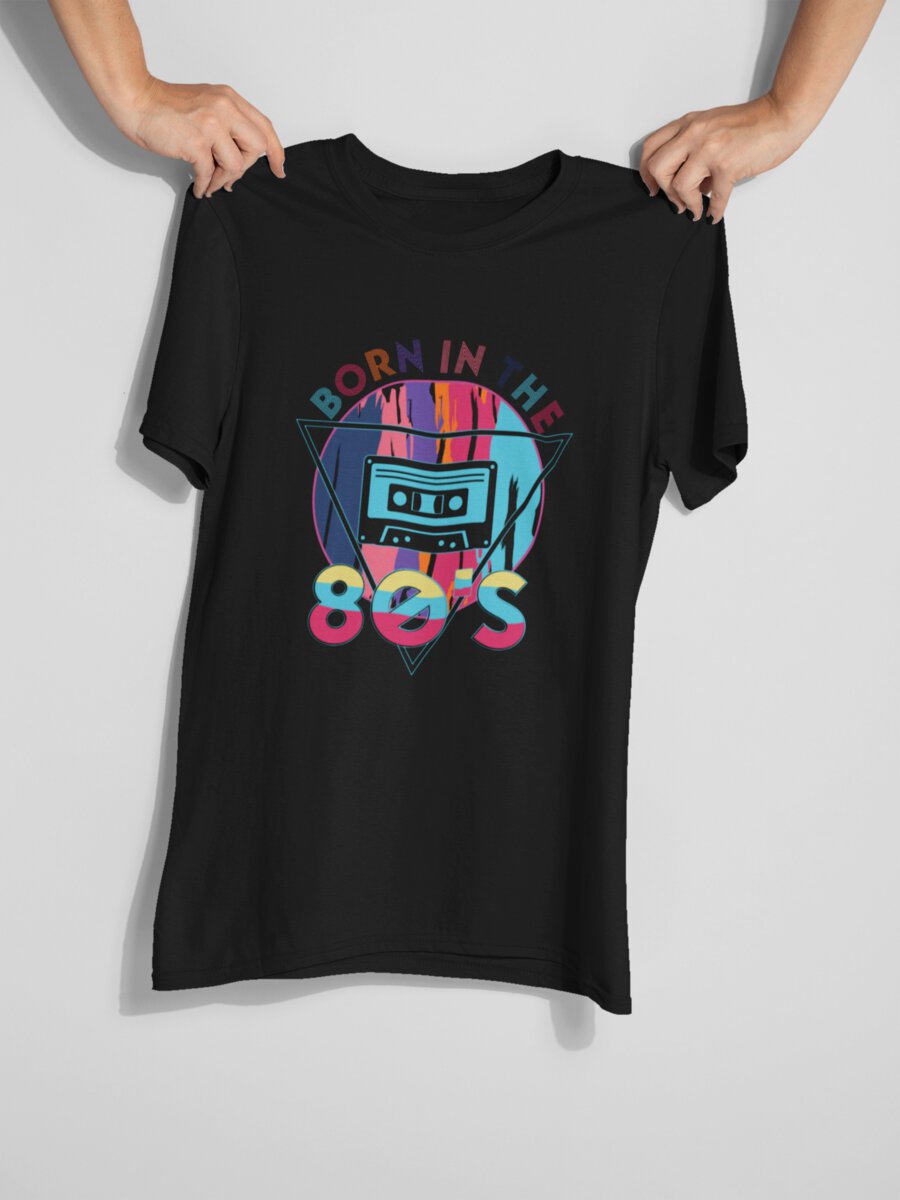 tricou_bumbac_organic_premium_vegan_cadou_hay_creations_nostalgia_in_the_80s_barbati_unisex_negru