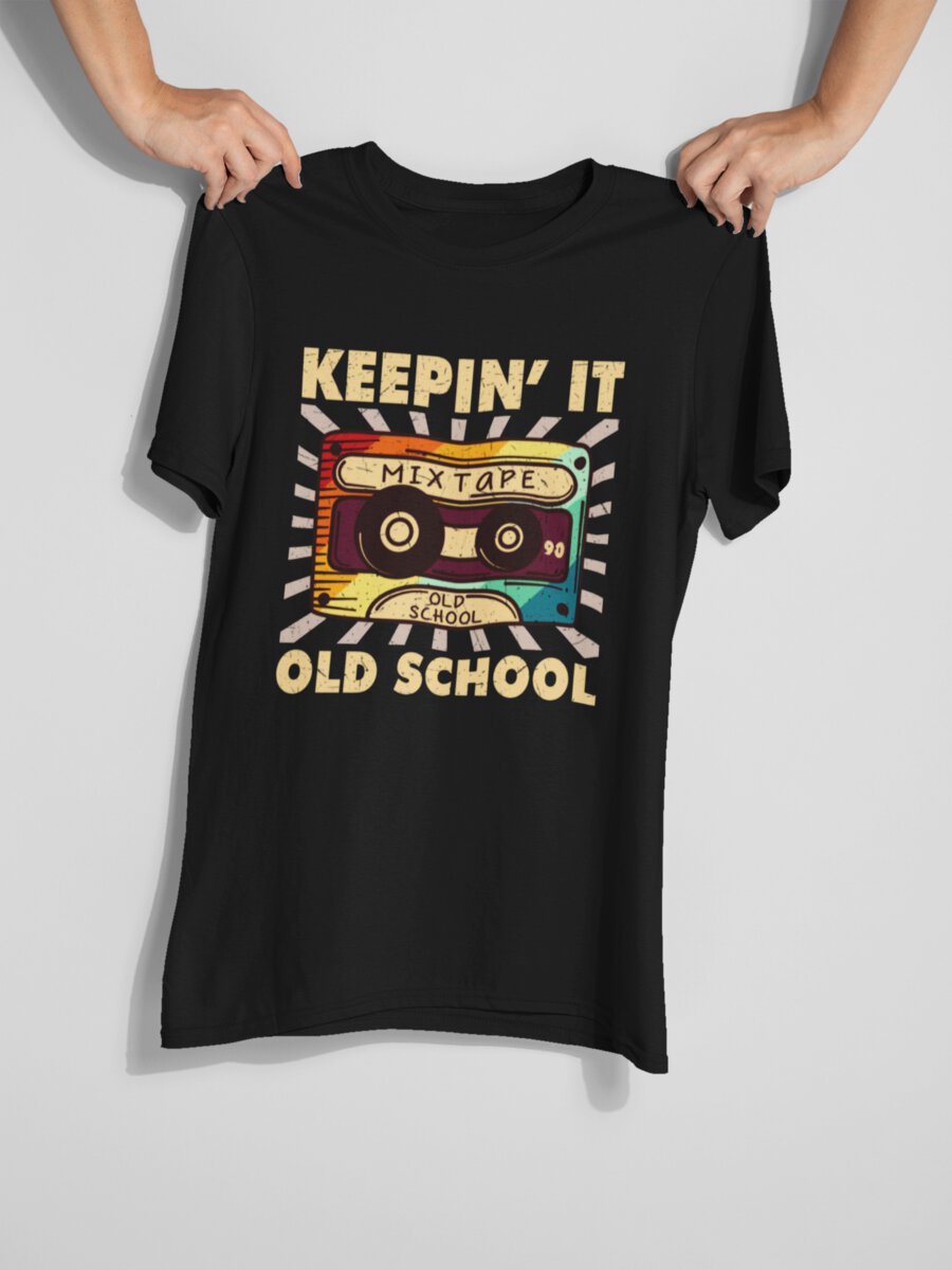 tricou_bumbac_organic_premium_vegan_cadou_hay_creations_nostalgia_keepin_it_old_school_barbati_unisex_neg