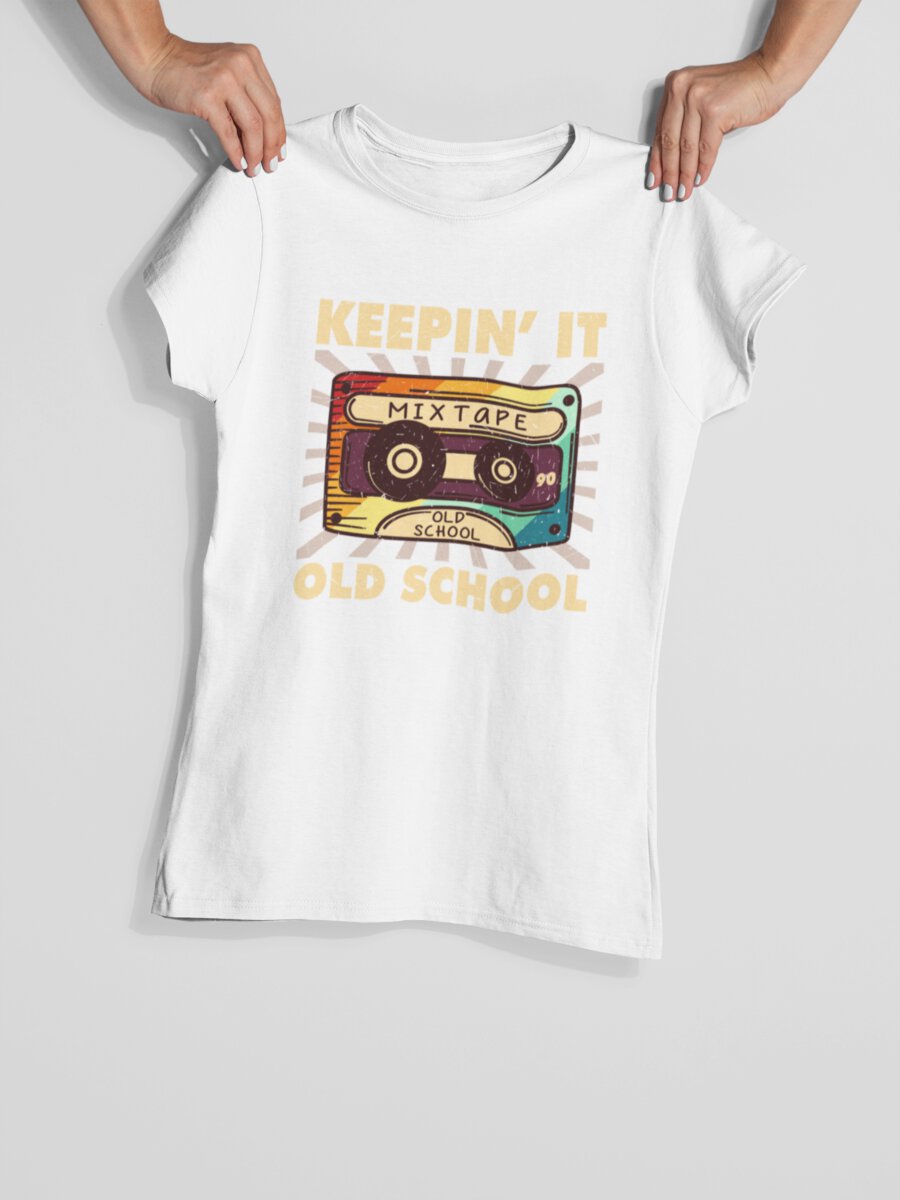 tricou_bumbac_organic_premium_vegan_cadou_hay_creations_nostalgia_keepin_it_old_school_femei_alb