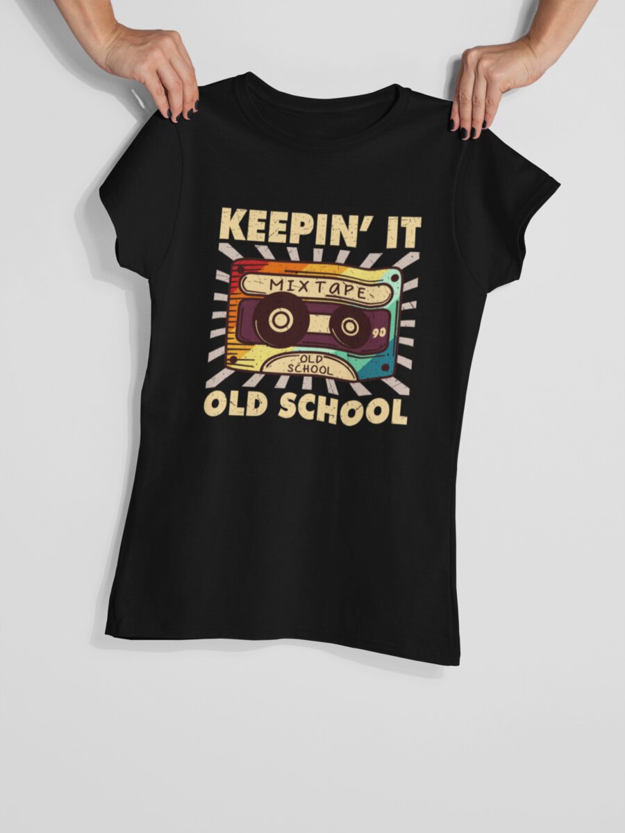 tricou_bumbac_organic_premium_vegan_cadou_hay_creations_nostalgia_keepin_it_old_school_femei_negru