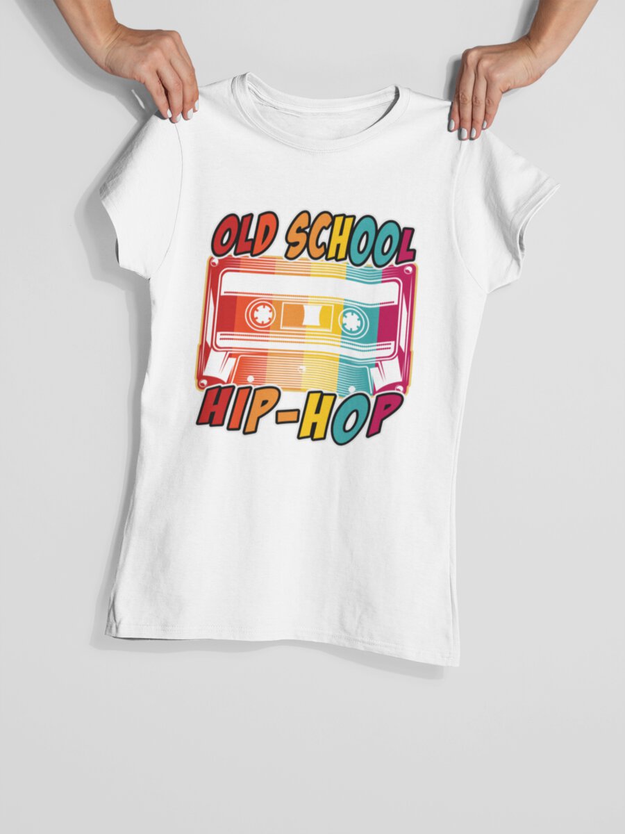 tricou_bumbac_organic_premium_vegan_cadou_hay_creations_nostalgia_old_school_hip_hop_femei_alb_vintage