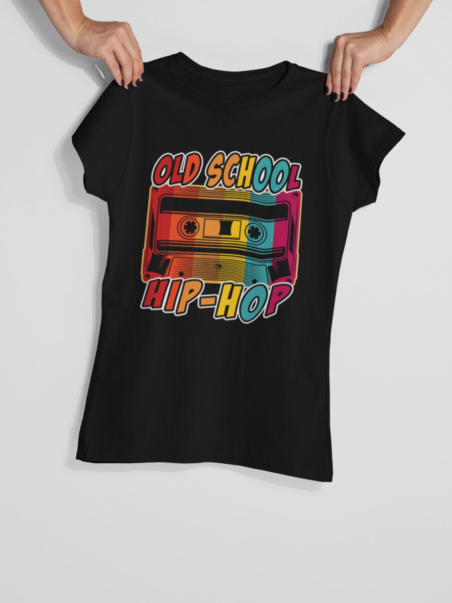 tricou_bumbac_organic_premium_vegan_cadou_hay_creations_nostalgia_old_school_hip_hop_femei_negru_vintage