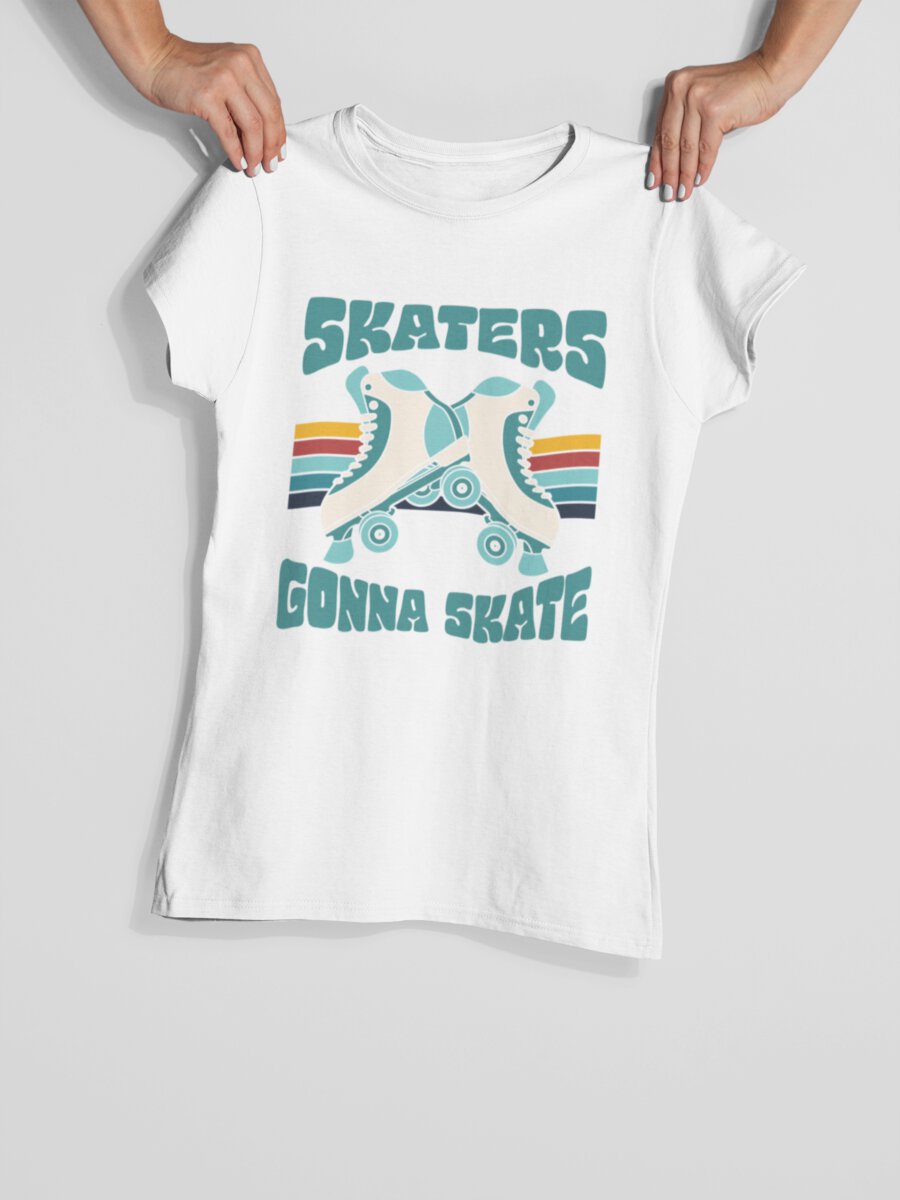 tricou_bumbac_organic_premium_vegan_cadou_hay_creations_nostalgia_skaters_gonna_skate_femei_alb