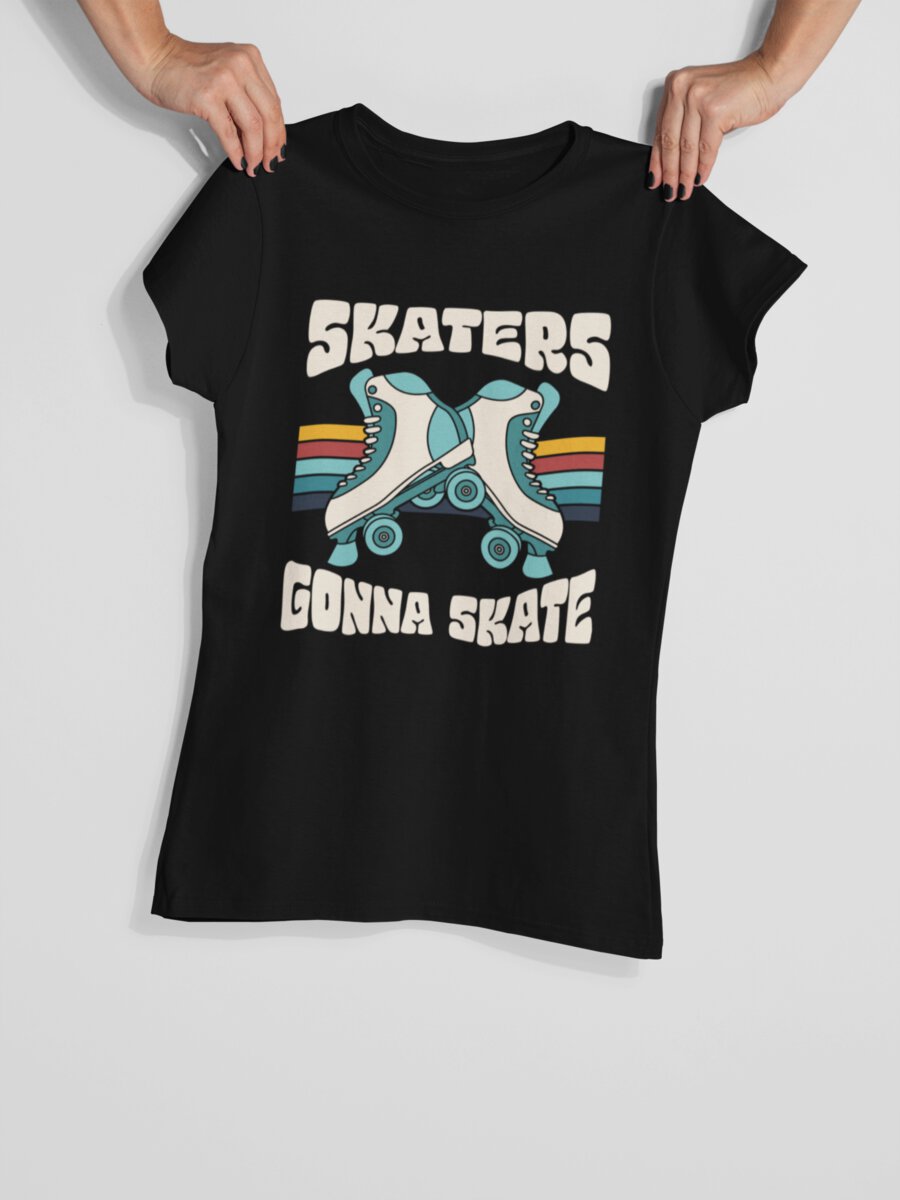 tricou_bumbac_organic_premium_vegan_cadou_hay_creations_nostalgia_skaters_gonna_skate_femei_negru