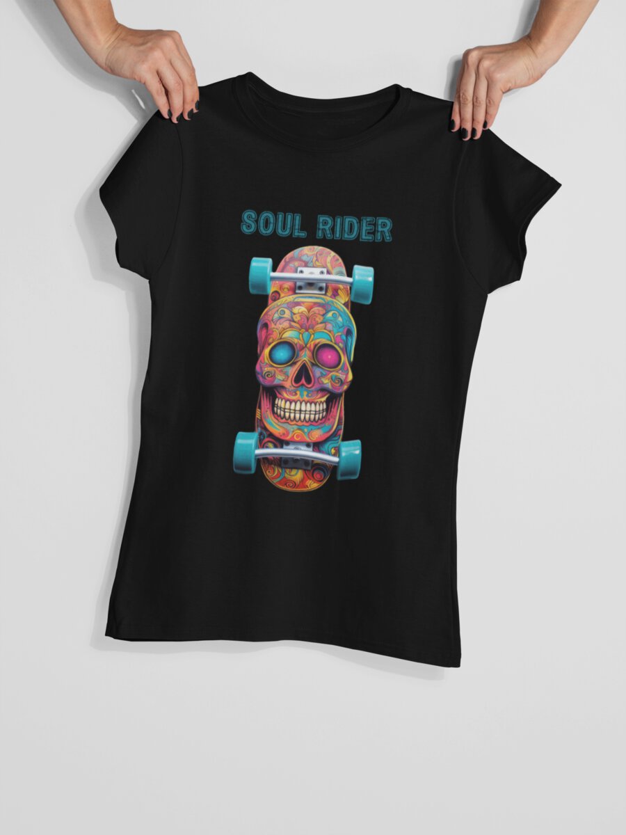 tricou_bumbac_organic_premium_vegan_cadou_hay_creations_nostalgia_soul_rider_femei_negru
