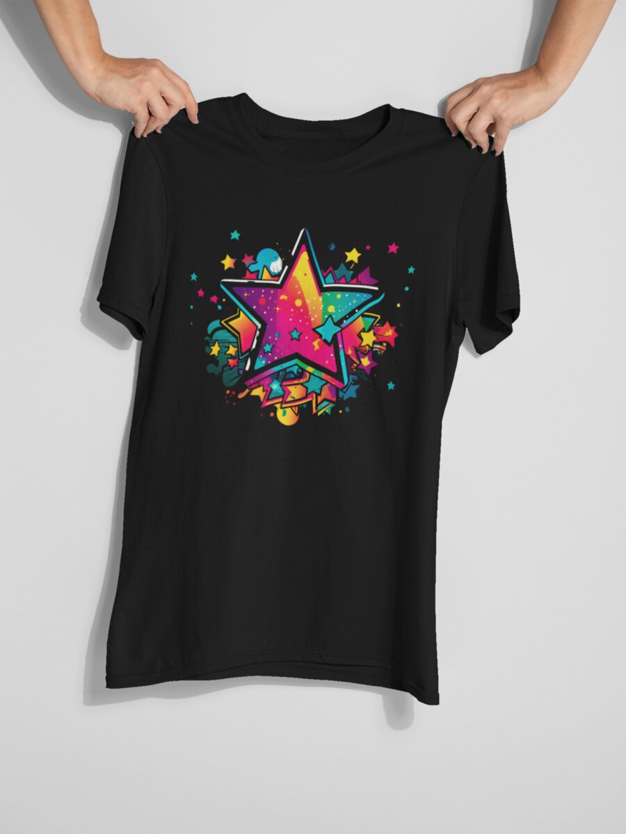 tricou_bumbac_organic_premium_vegan_cadou_hay_creations_nostalgia_star_barbati_unisex_negru